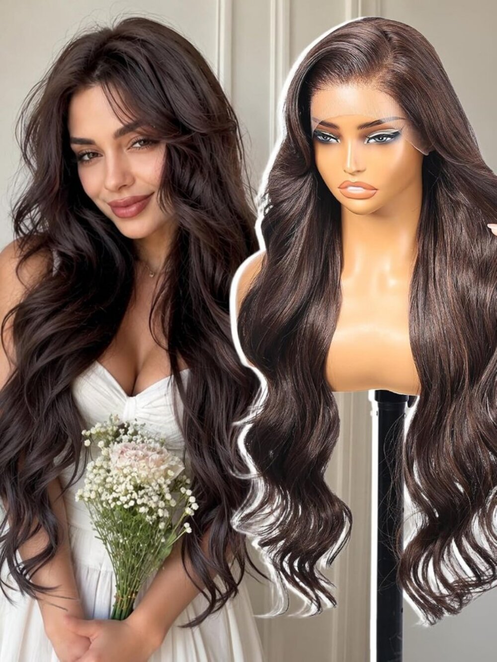 30IN Long Wavy Synthetic Lace Front Wig for Women - Dark Brown, 13x4 Style
